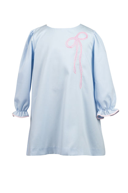 Proper Peony Girls Blue Brooklyn Bow Dress - Pink Bow