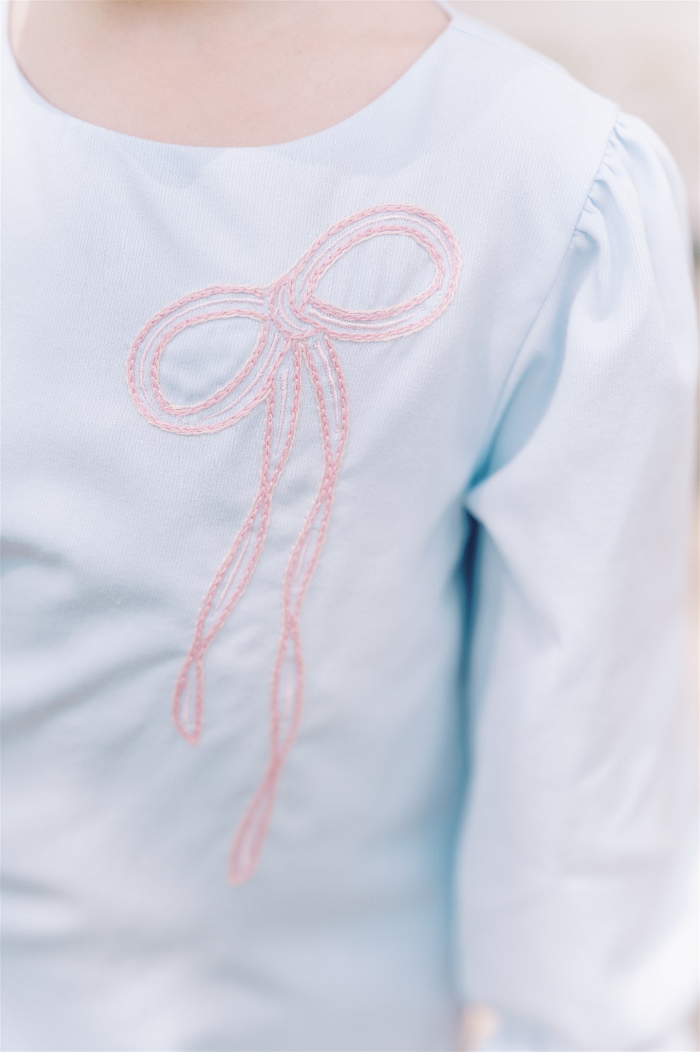 Proper Peony Girls Blue Brooklyn Bow Dress - Pink Bow