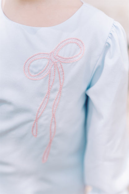 Proper Peony Girls Blue Brooklyn Bow Dress - Pink Bow