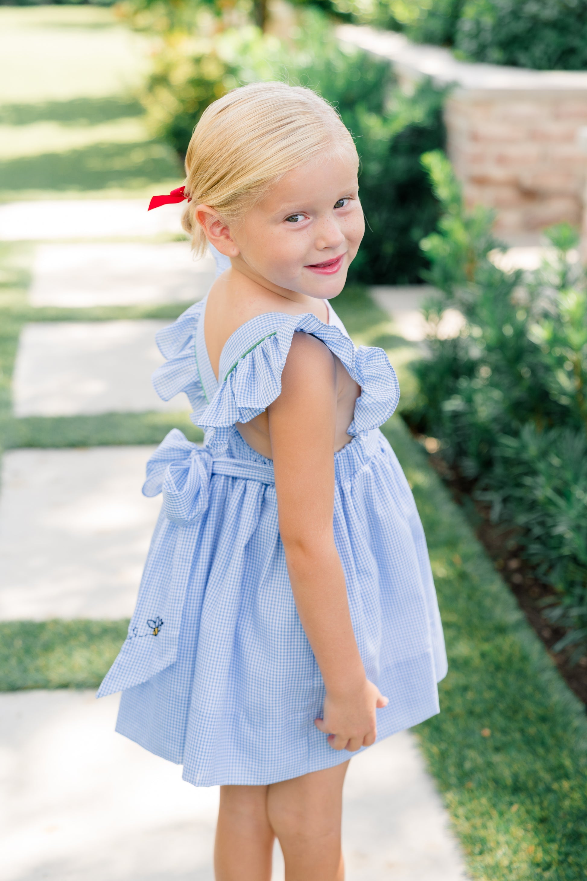 Proper Peony Girls Blue Bryar Bee Pinafore Dress