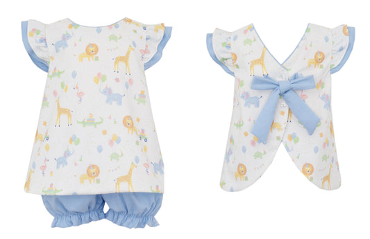 Claire & Charlie Baby Girls Pastel Birthday Animals Parade Bloomers Set - Bow on Back by Claire & Charlie