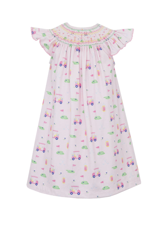 Claire & Charlie Girls Pink Golf Print Knit Smocked Bishop Dress by Claire & Charlie