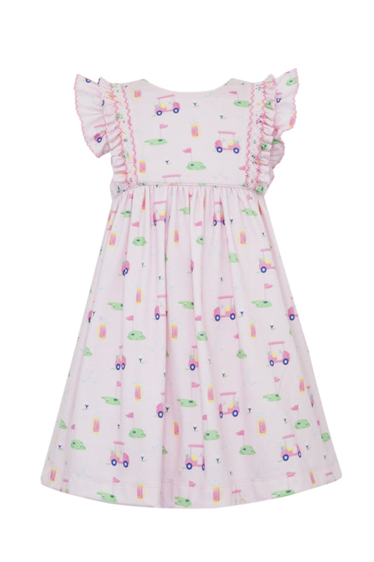 Claire & Charlie Girls Pink Knit Golf Print Smocked Dress by Claire & Charlie