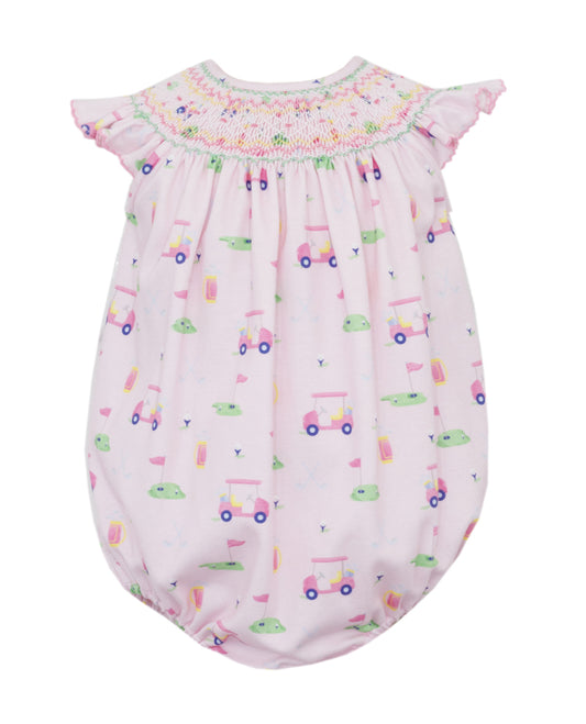 Claire & Charlie Baby Girls Pink Knit Golf Print Smocked Bubble by Claire & Charlie