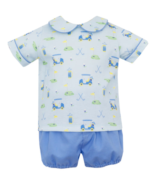 Claire & Charlie Baby Boys Blue Knit Golf Print Bubble Shorts Set by Claire & Charlie