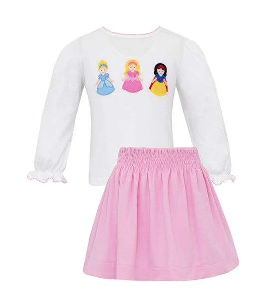 Claire & Charlie Girls White Knit Princess Top with Pink Smocked Skirt by Claire & Charlie