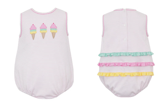 Claire & Charlie Baby Girls Pink Knit Ruffle Back Bubble - Ice Cream Cones by Claire & Charlie