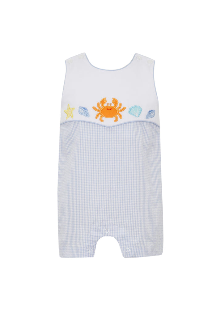 Claire & Charlie Boys Blue Gingham Seersucker Jon Jon - Appliqué Crab