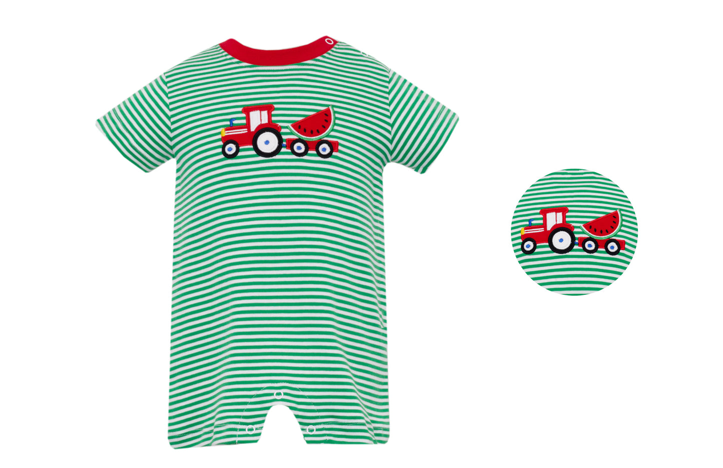 Claire & Charlie Baby Boys Green Stripe Knit Romper - Watermelon Truck