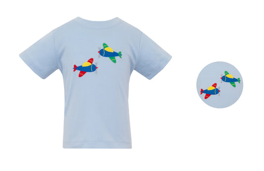 Claire & Charlie Boys Blue Knit Shirt - Airplanes by Claire & Charlie
