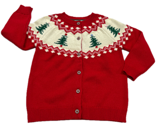 LuLu BeBe Girls Red Cardigan Sweater - Fair Isle Christmas Trees
