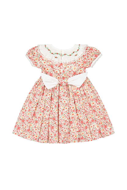 Antoinette Paris Girls Celestine Red Floral Embroidered Ruffle Collar Dress