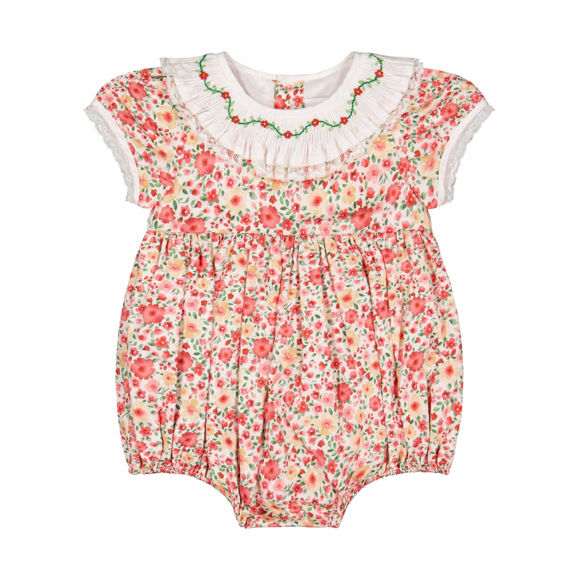 Antoinette Paris Baby Girls Romper - Celestine Red Floral - Embroidere ...