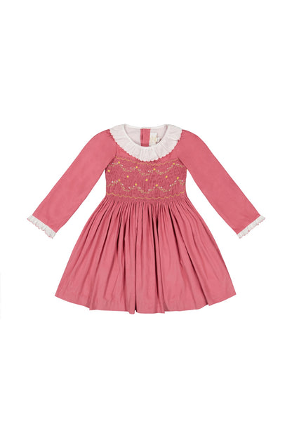 Antoinette Paris Girls Chiara Smocked Bodice Dress with Sash - Pink