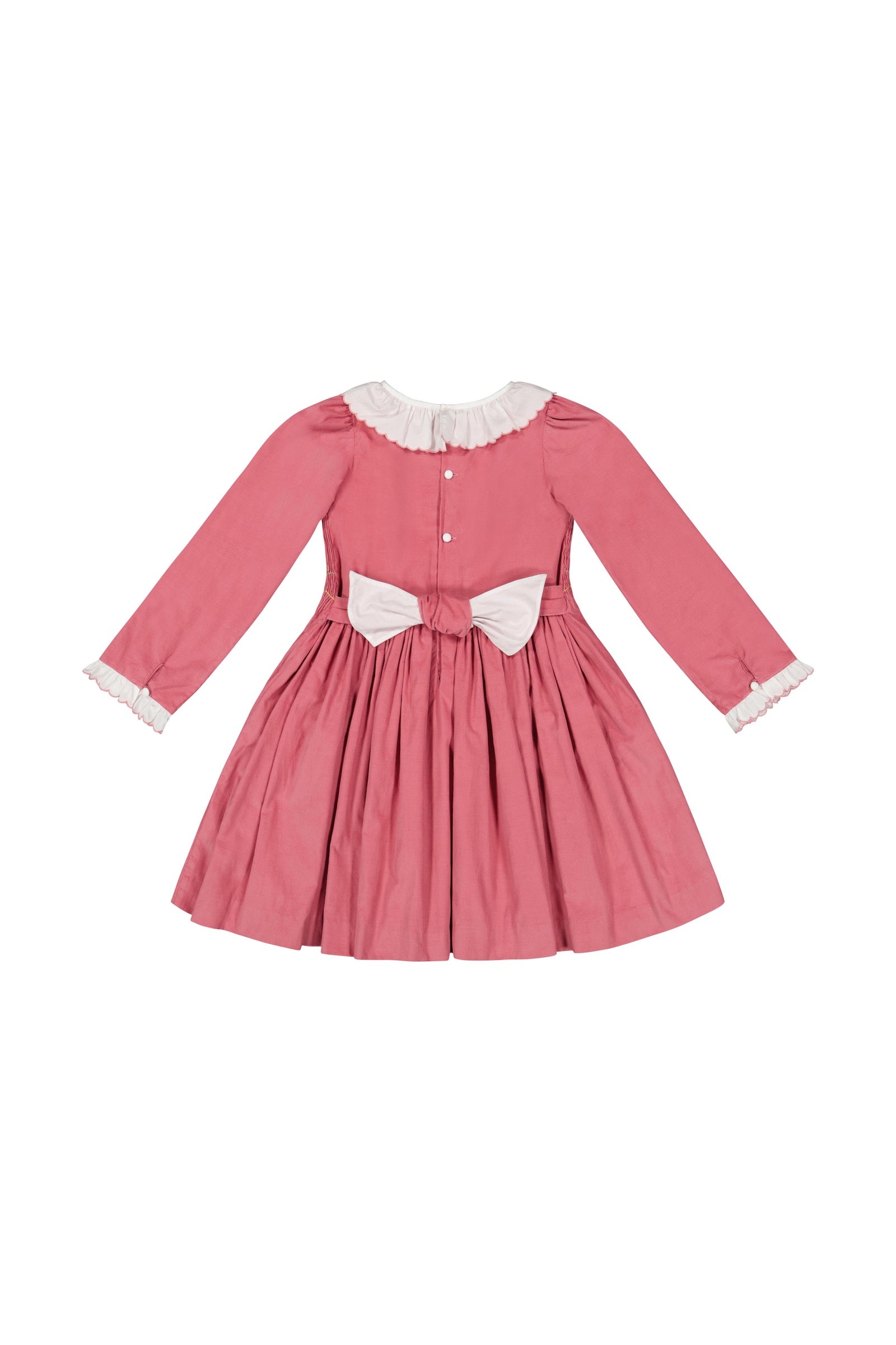 Antoinette Paris Girls Chiara Smocked Bodice Dress with Sash - Pink