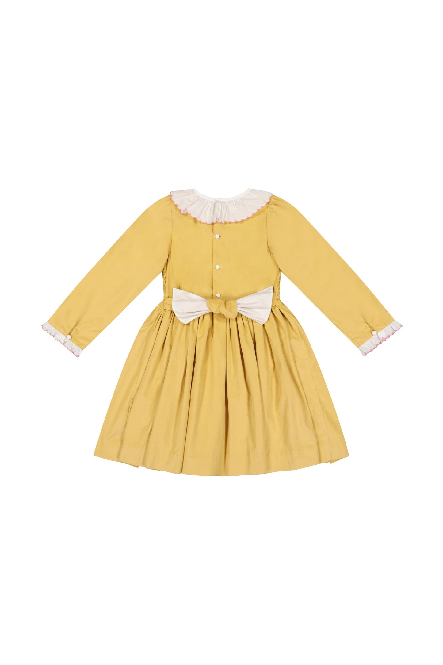 Antoinette Paris Girls Chiara Smocked Bodice Dress with Sash - Yellow
