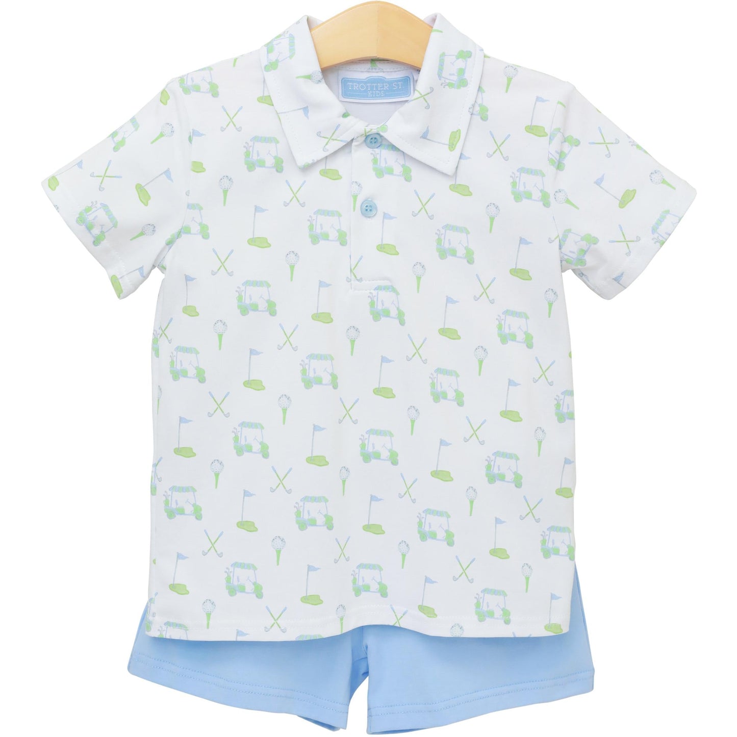 Trotter Street Kids Boys Blue Golf Caddy Club Polo Shorts Set by Trotter Street Kids