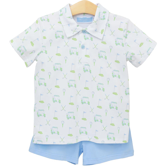 Trotter Street Kids Boys Blue Golf Caddy Club Polo Shorts Set by Trotter Street Kids