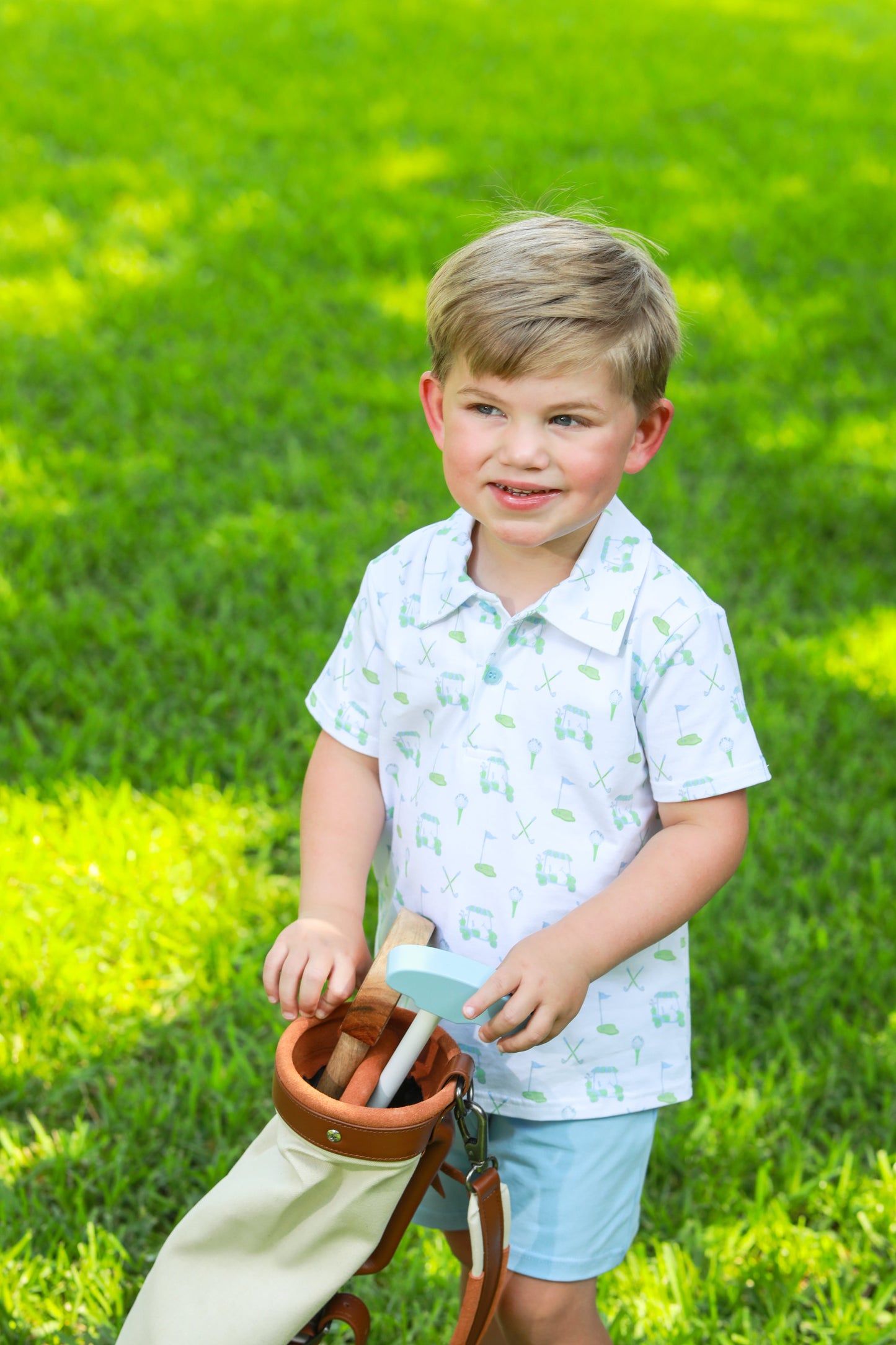Trotter Street Kids Boys Blue Golf Caddy Club Polo Shorts Set by Trotter Street Kids