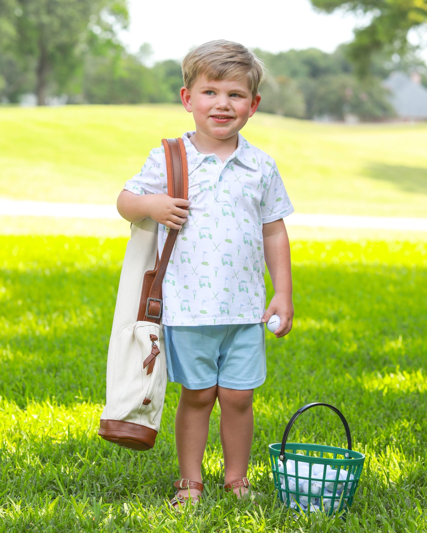 Trotter Street Kids Boys Blue Golf Caddy Club Polo Shorts Set by Trotter Street Kids