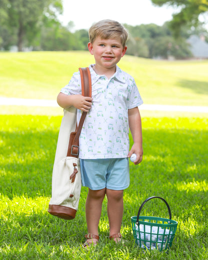 Trotter Street Kids Boys Blue Golf Caddy Club Polo Shorts Set by Trotter Street Kids