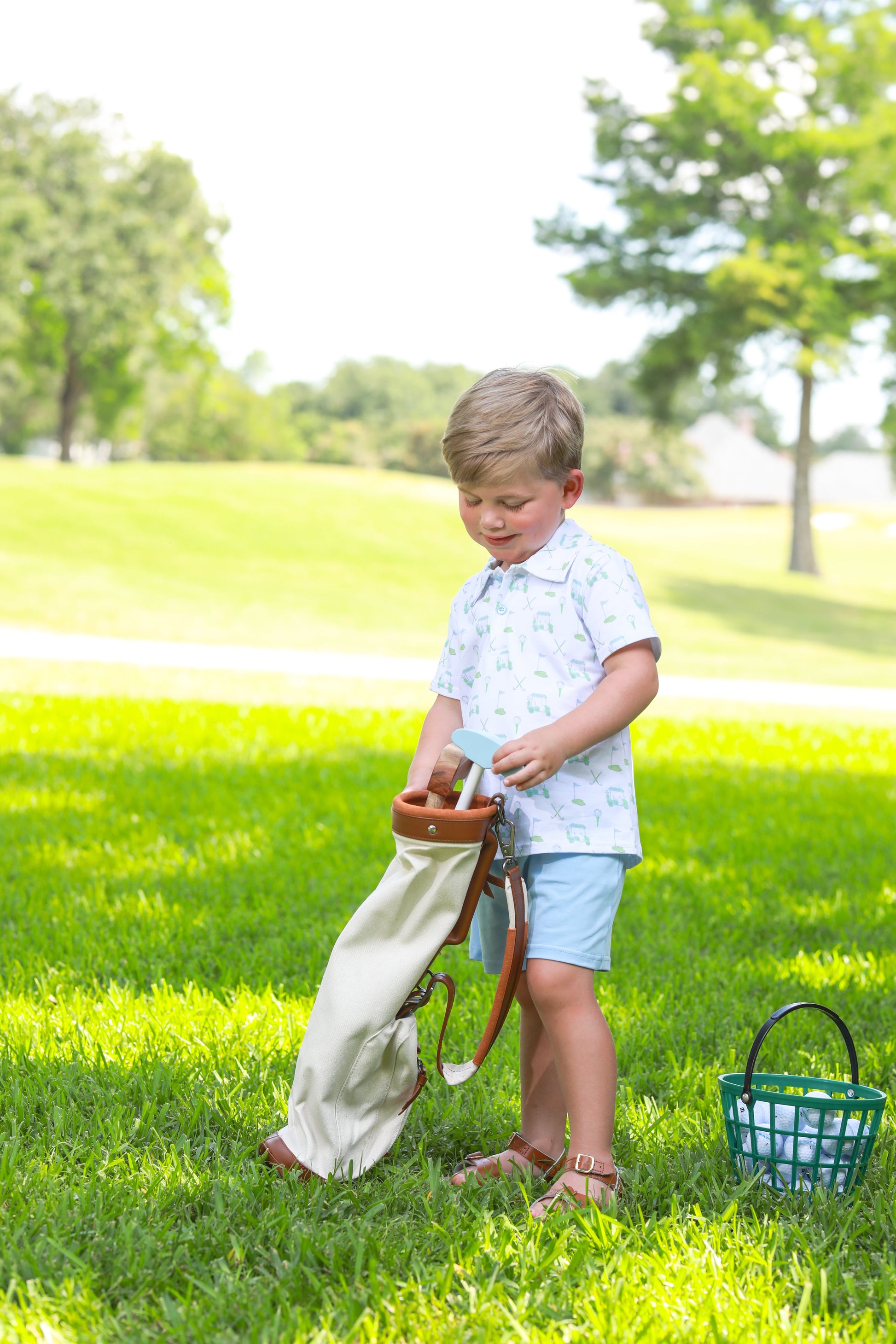 Trotter Street Kids Boys Blue Golf Caddy Club Polo Shorts Set