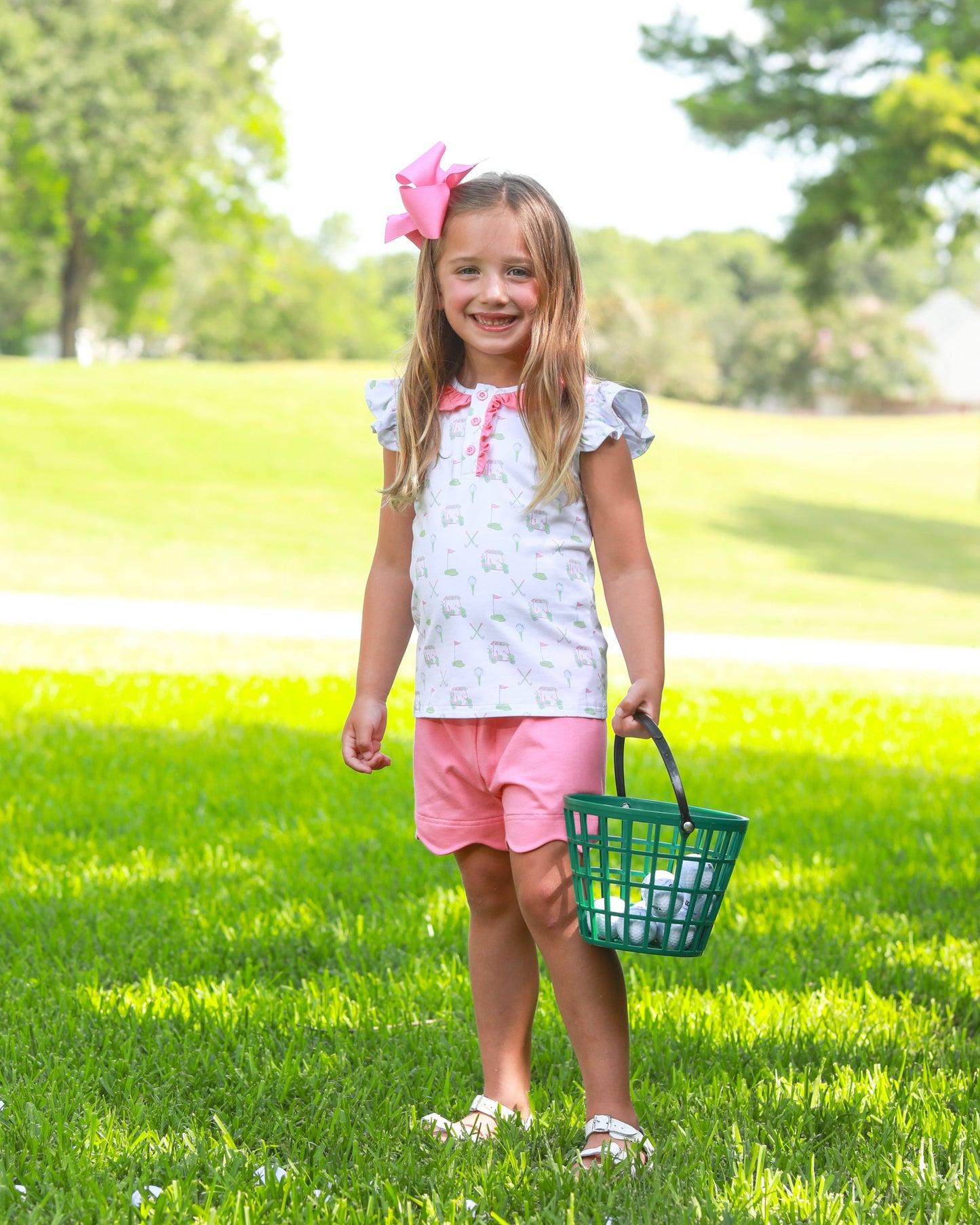 Trotter Street Kids Girls Pink Golf Caddy Club Scallop Shorts Set by Trotter Street Kids