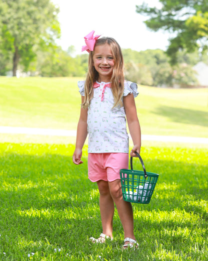 Trotter Street Kids Girls Pink Golf Caddy Club Scallop Shorts Set by Trotter Street Kids