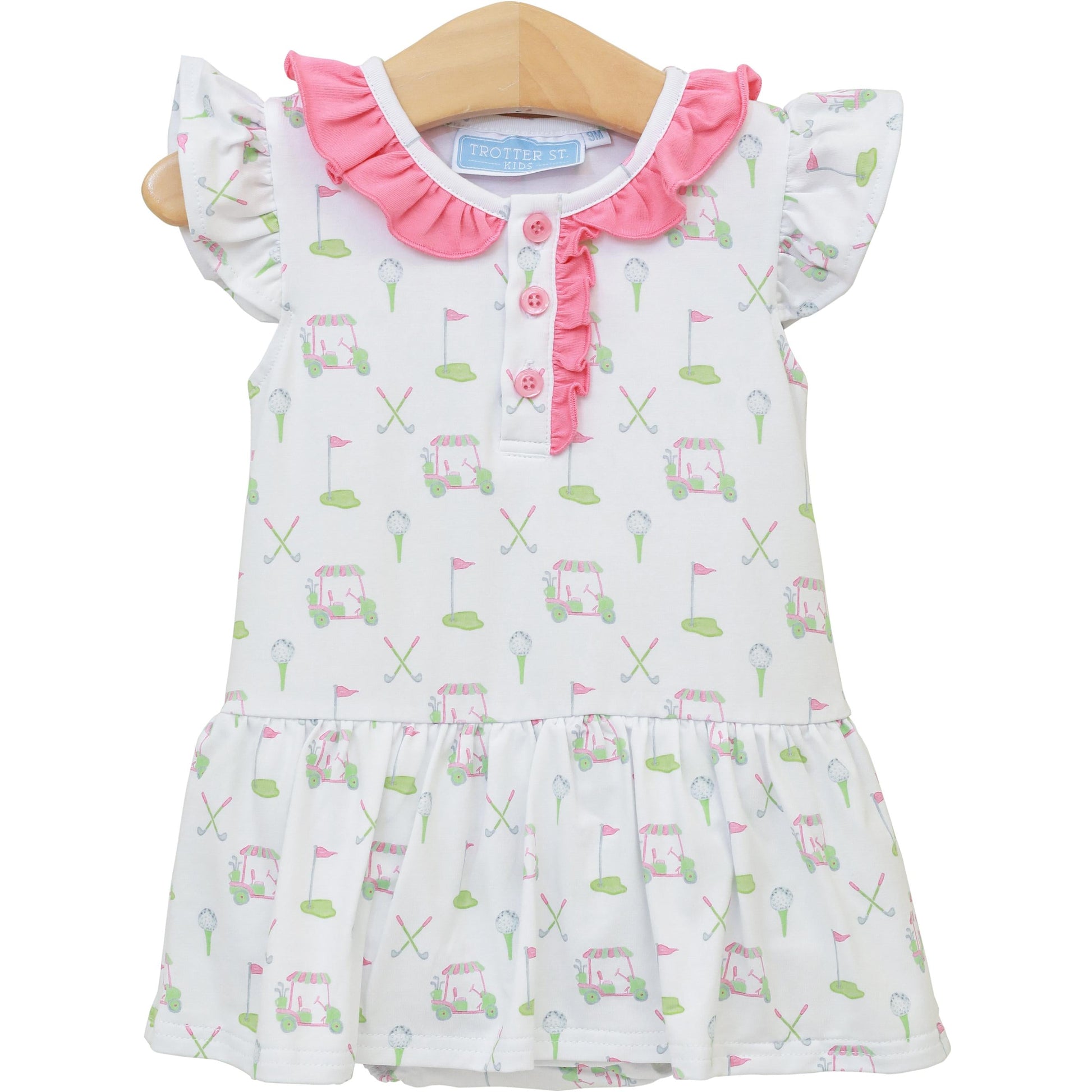 Trotter Street Kids Girls Green Golf Caddy Club Print Skirted Bubble