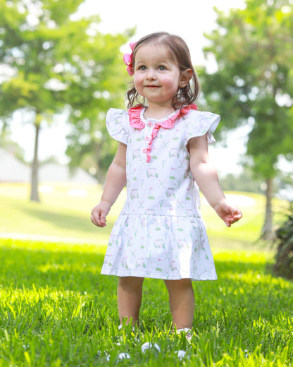 Trotter Street Kids Girls Green Golf Caddy Club Print Skirted Bubble by Trotter Street Kids