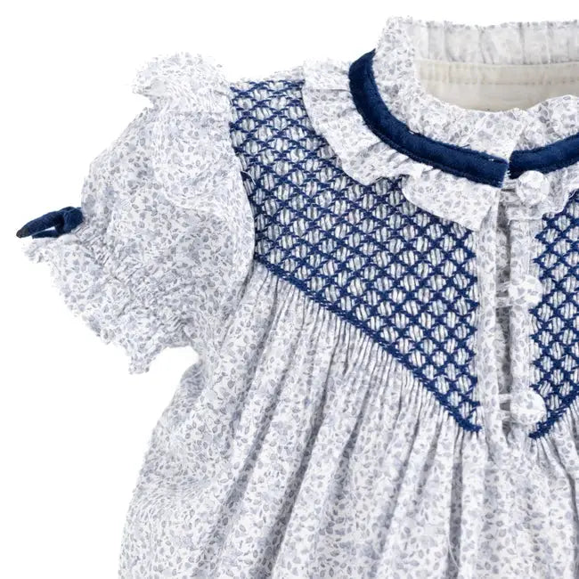La Boutique by Dondolo Girls Camellia Smocked Bubble - Blue Floral