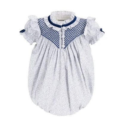 La Boutique by Dondolo Girls Camellia Smocked Bubble - Blue Floral by Dondolo