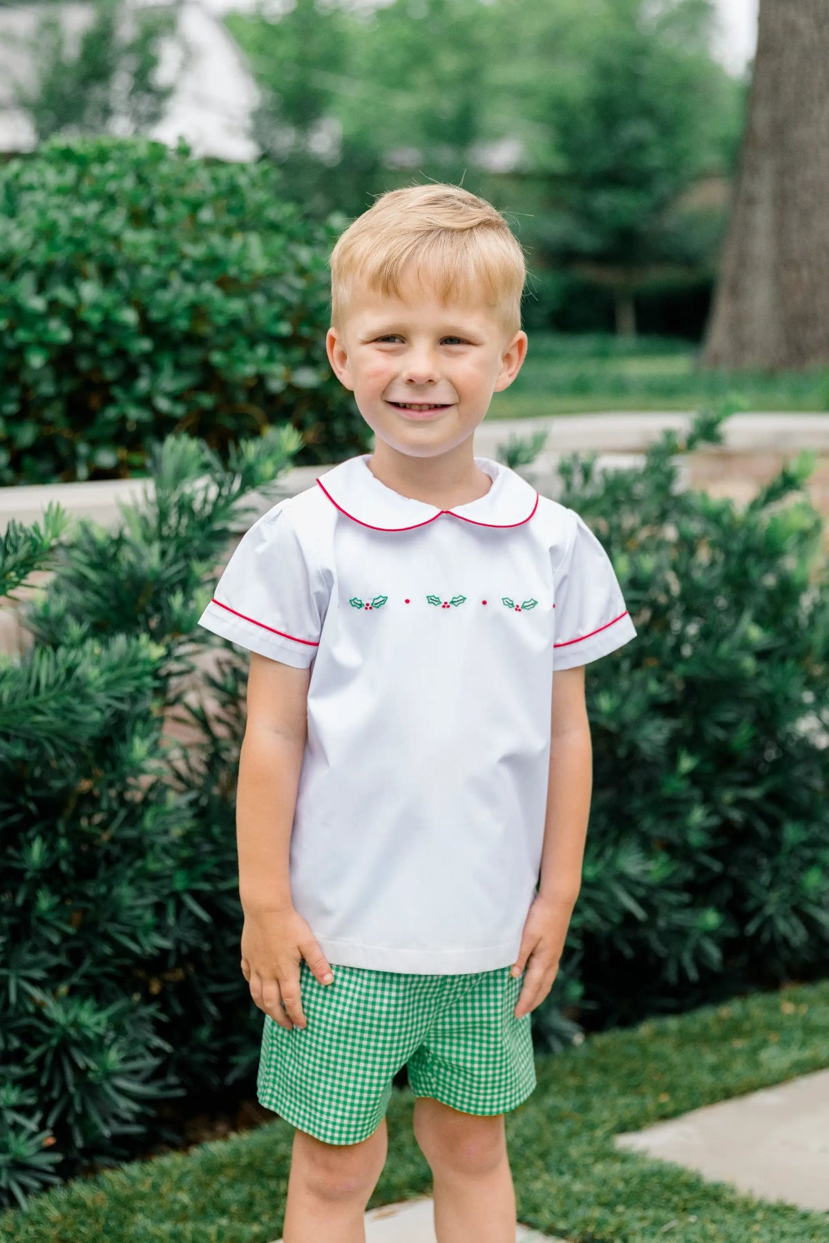 Proper Peony Boys Green Check Carol Christmas Dressy Shorts Set