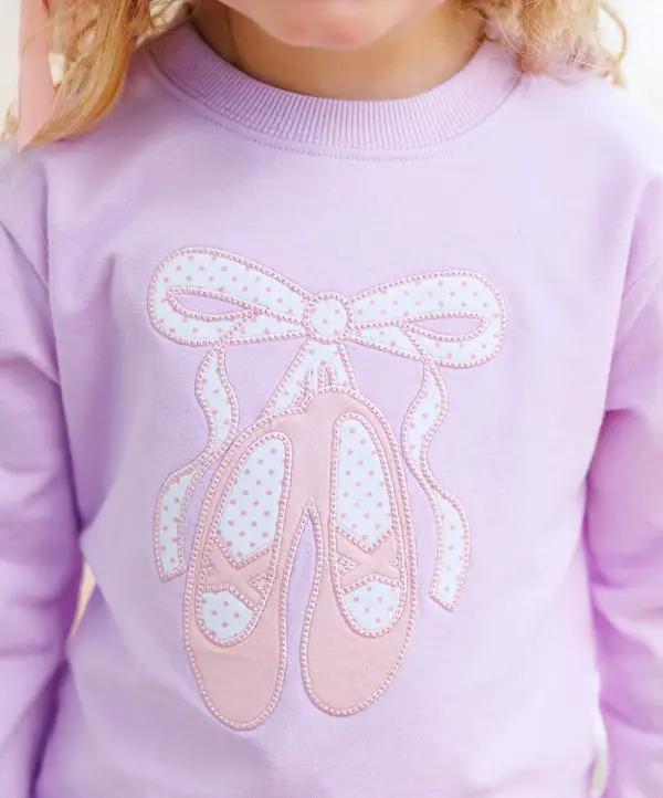 Trotter Street Kids Girls Purple French Terry Pullover - Ballet Shoes