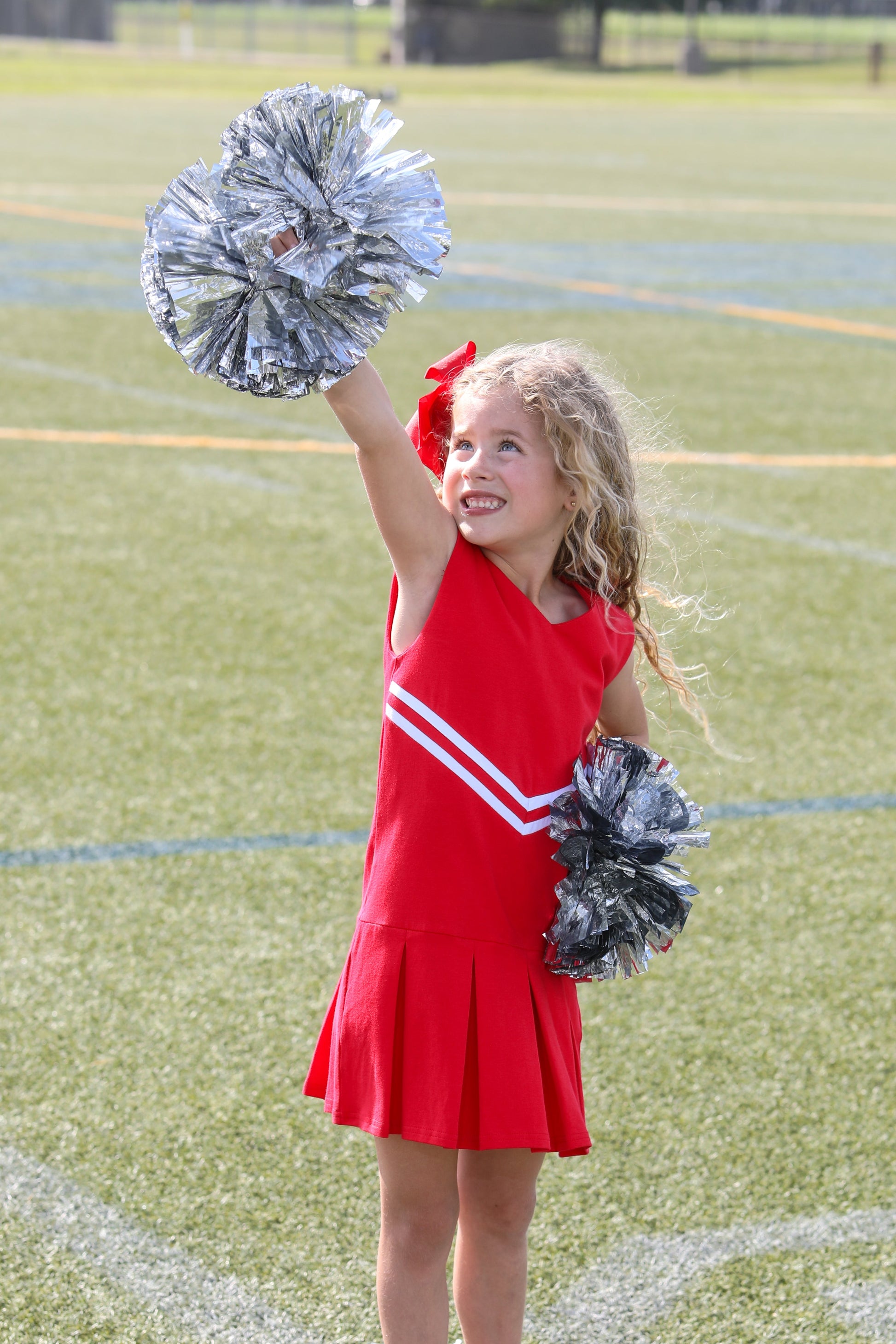 red football dress Queen of Sparkles Powder Blue & Red Football Player Gauze Dress