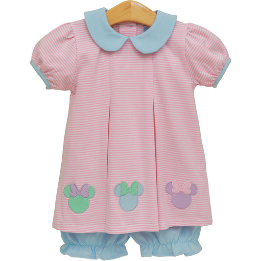 Trotter Street Kids Girls Pink Stripe Cheerful Mouse Ears Bloomers Set by Trotter Street Kids