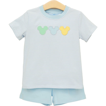 Trotter Street Kids Boys Blue Striped Cheerful Mouse Ears Shorts Set by Trotter Street Kids