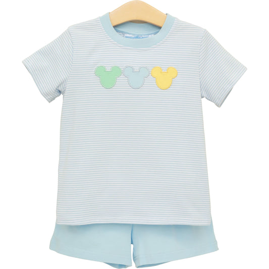 Trotter Street Kids Boys Blue Striped Cheerful Mouse Ears Shorts Set by Trotter Street Kids