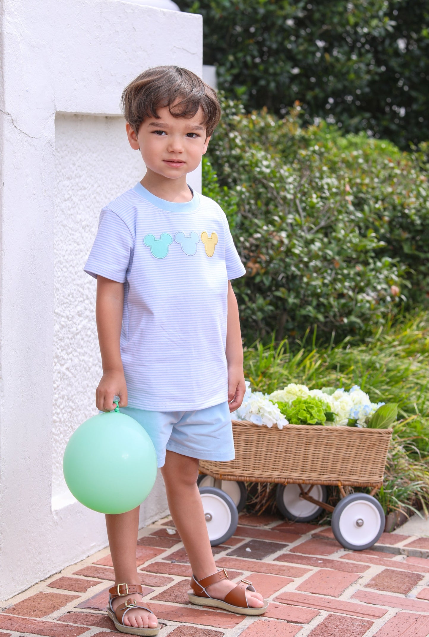 Trotter Street Kids Boys Blue Striped Cheerful Mouse Ears Shorts Set by Trotter Street Kids