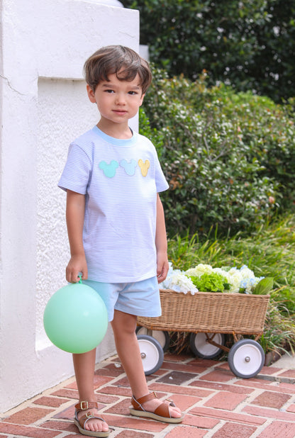 Trotter Street Kids Boys Blue Striped Cheerful Mouse Ears Shorts Set by Trotter Street Kids