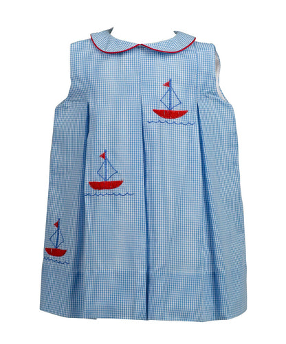 Proper Peony Girls Blue Clipper Sailboats Dress by Proper Peony