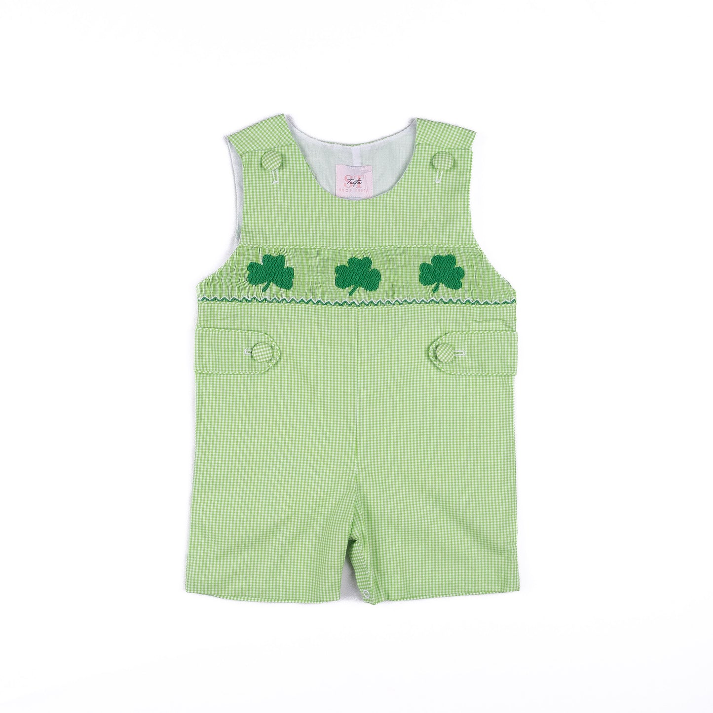 Shop Teeta Boys Henry Jon Jon - Green Gingham Smocked St. Pat's Clovers by Shop Teeta