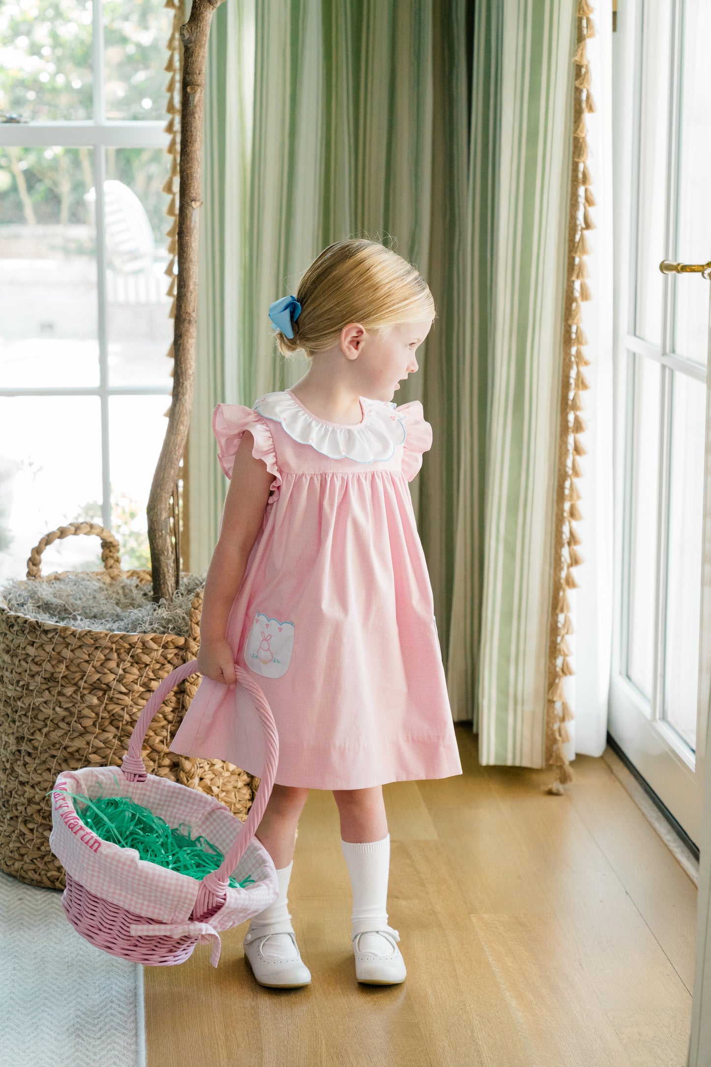Proper Peony Girls Pink Clover Easter Bunny Dress - Pockets