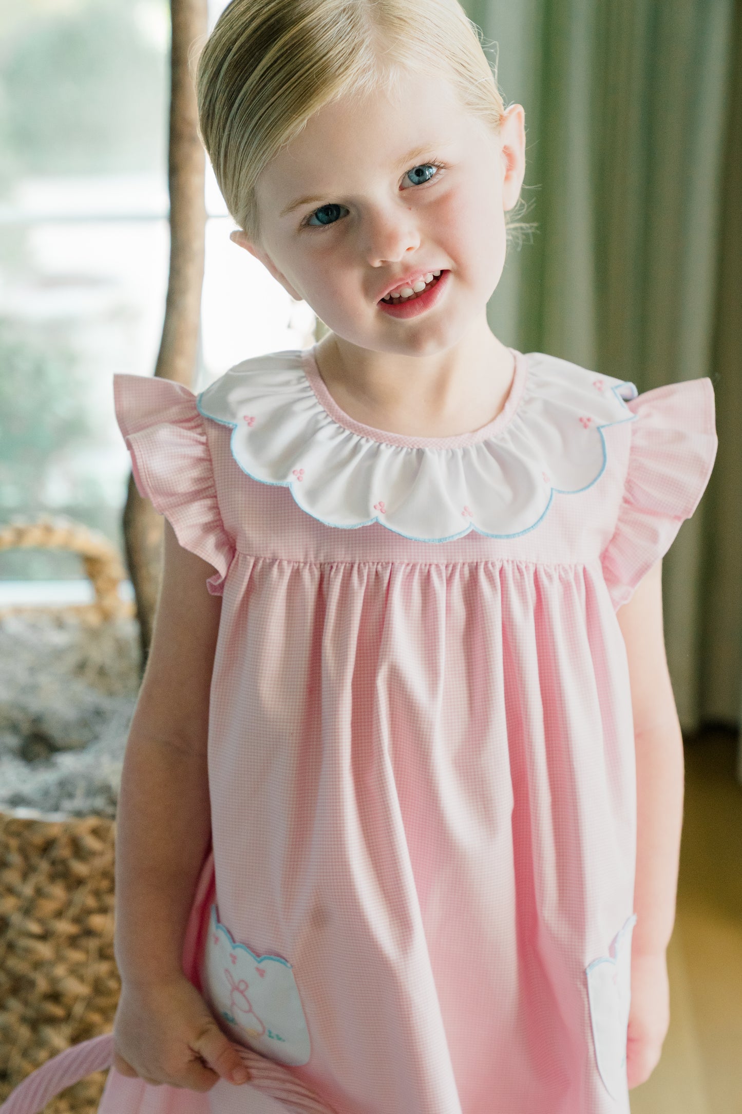 Proper Peony Girls Pink Clover Easter Bunny Dress - Pockets