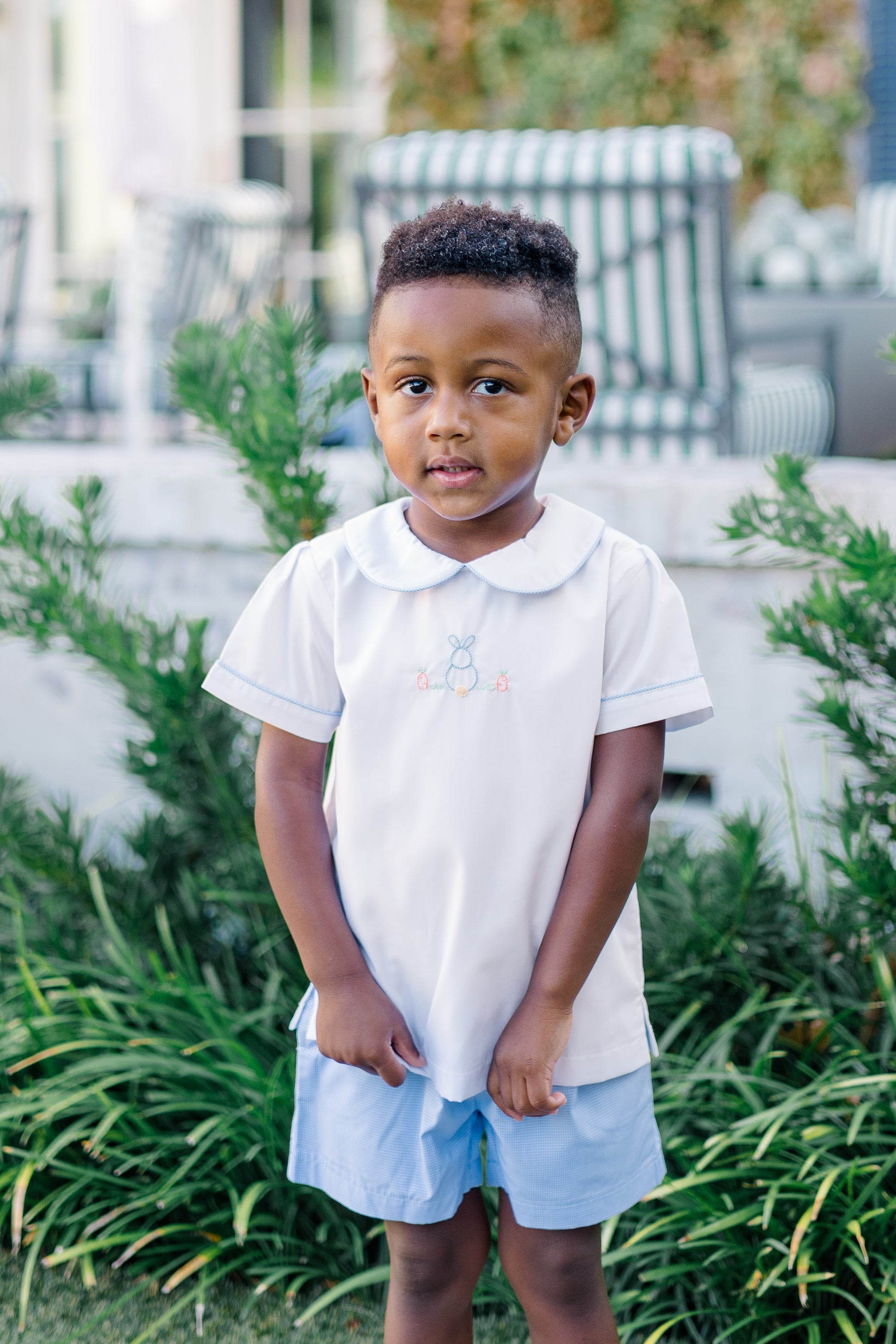 Proper Peony Boys Blue Clover Easter Bunny Shorts Set