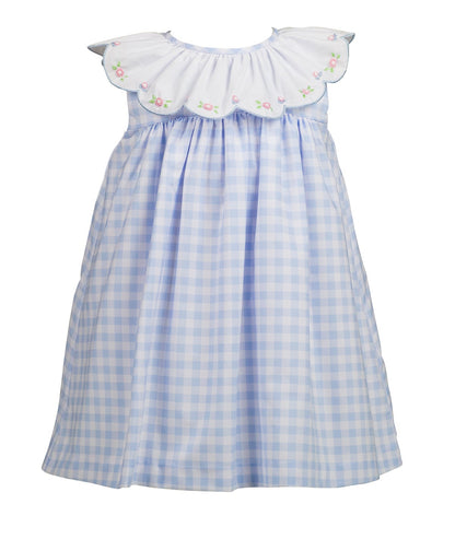Proper Peony Girls Colby Blue Check Dress - Scallop Collar by Proper Peony