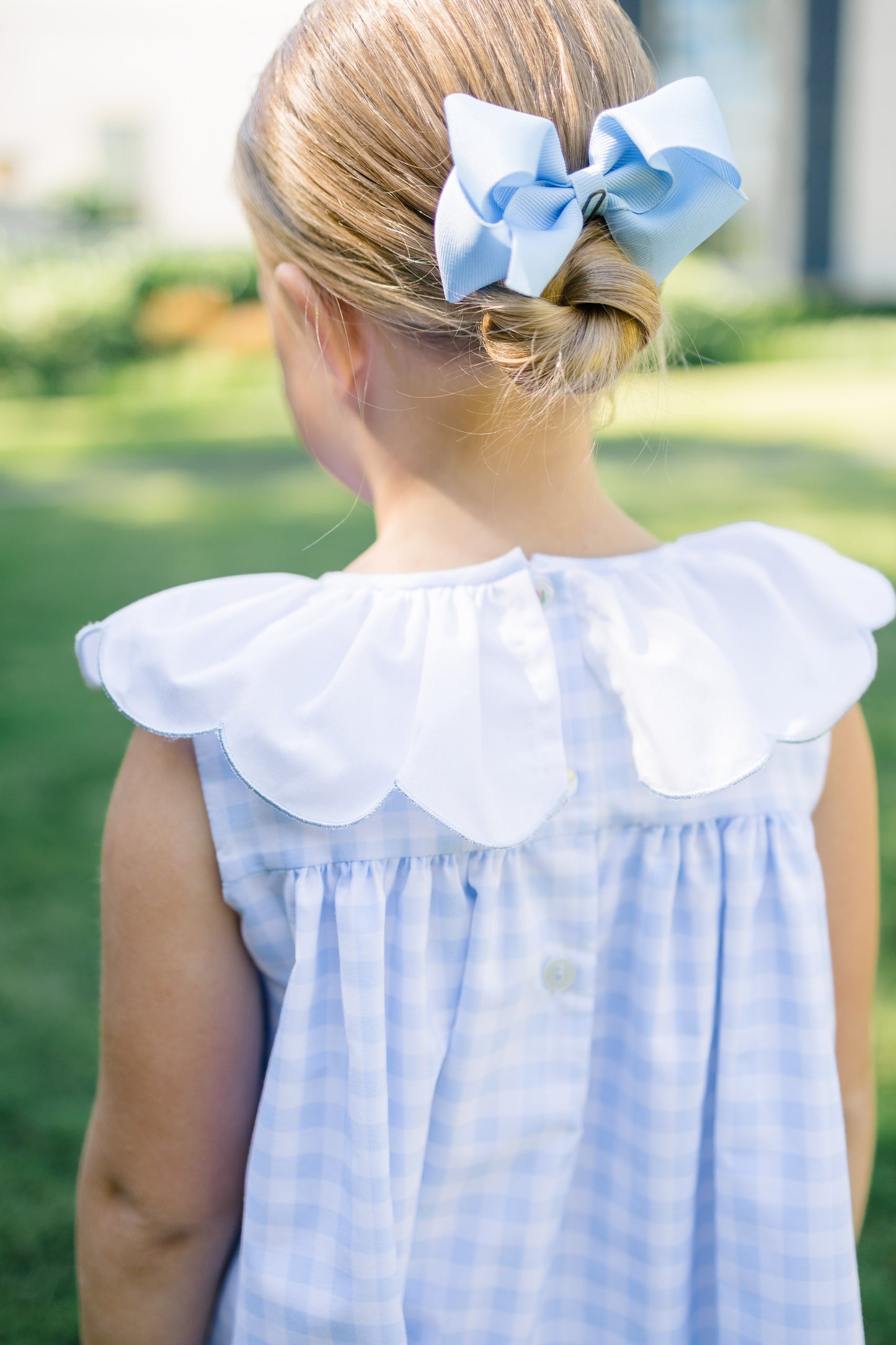 Proper Peony Girls Colby Blue Check Dress - Scallop Collar by Proper Peony
