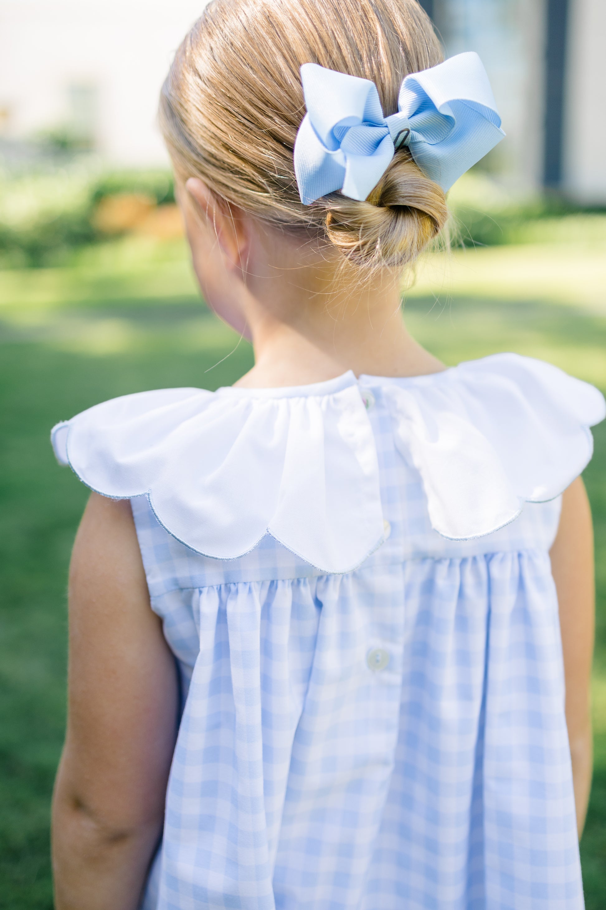 Proper Peony Girls Colby Blue Check Dress - Scallop Collar