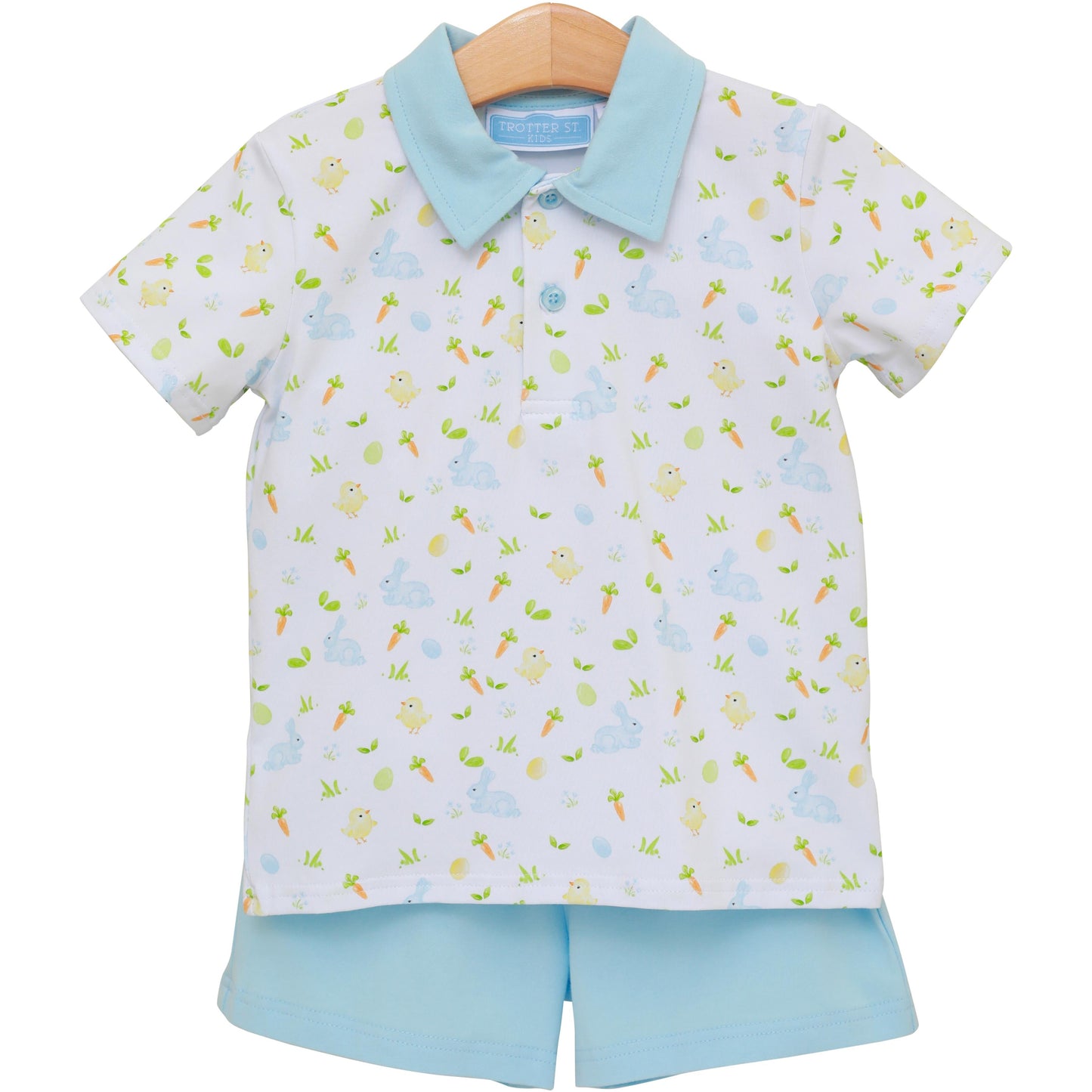 Trotter Street Kids Boys Blue Easter Bunny Cottontail Polo Shorts Set by Trotter Street Kids