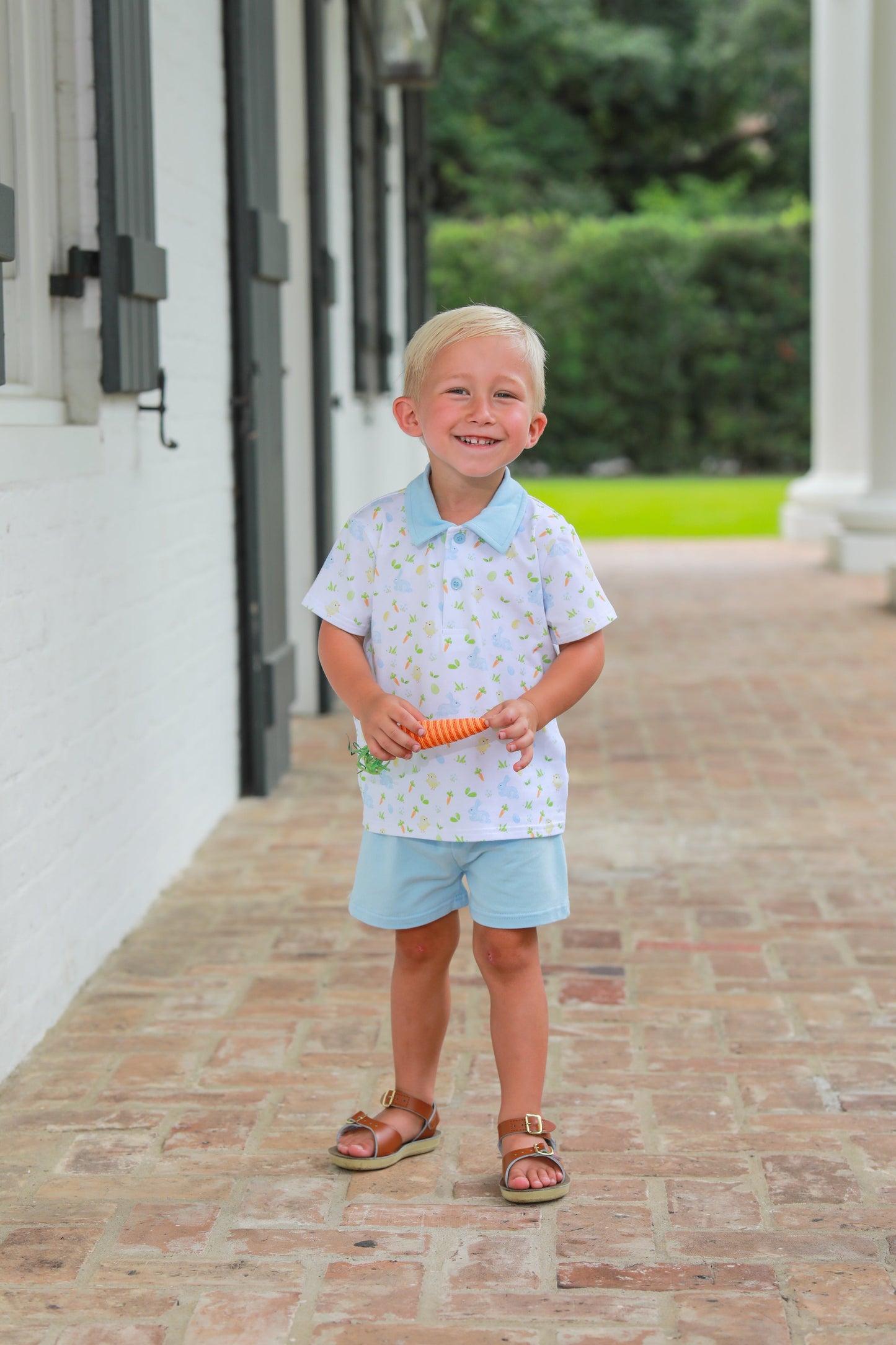 Trotter Street Kids Boys Blue Easter Bunny Cottontail Polo Shorts Set by Trotter Street Kids